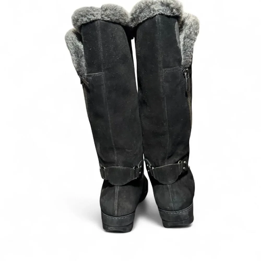 Aquatalia Women’s Black Suede faux Fur Lined Tall Boots Size 40 Waterproof Italy